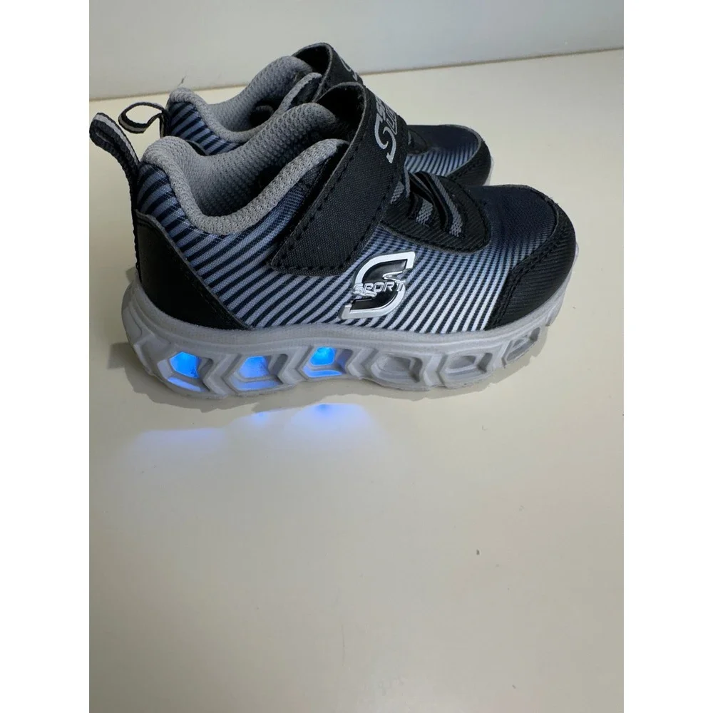 Skechers Sport Light Black Gray Sneakers‎ Boys Size 5 Light Up Shoes